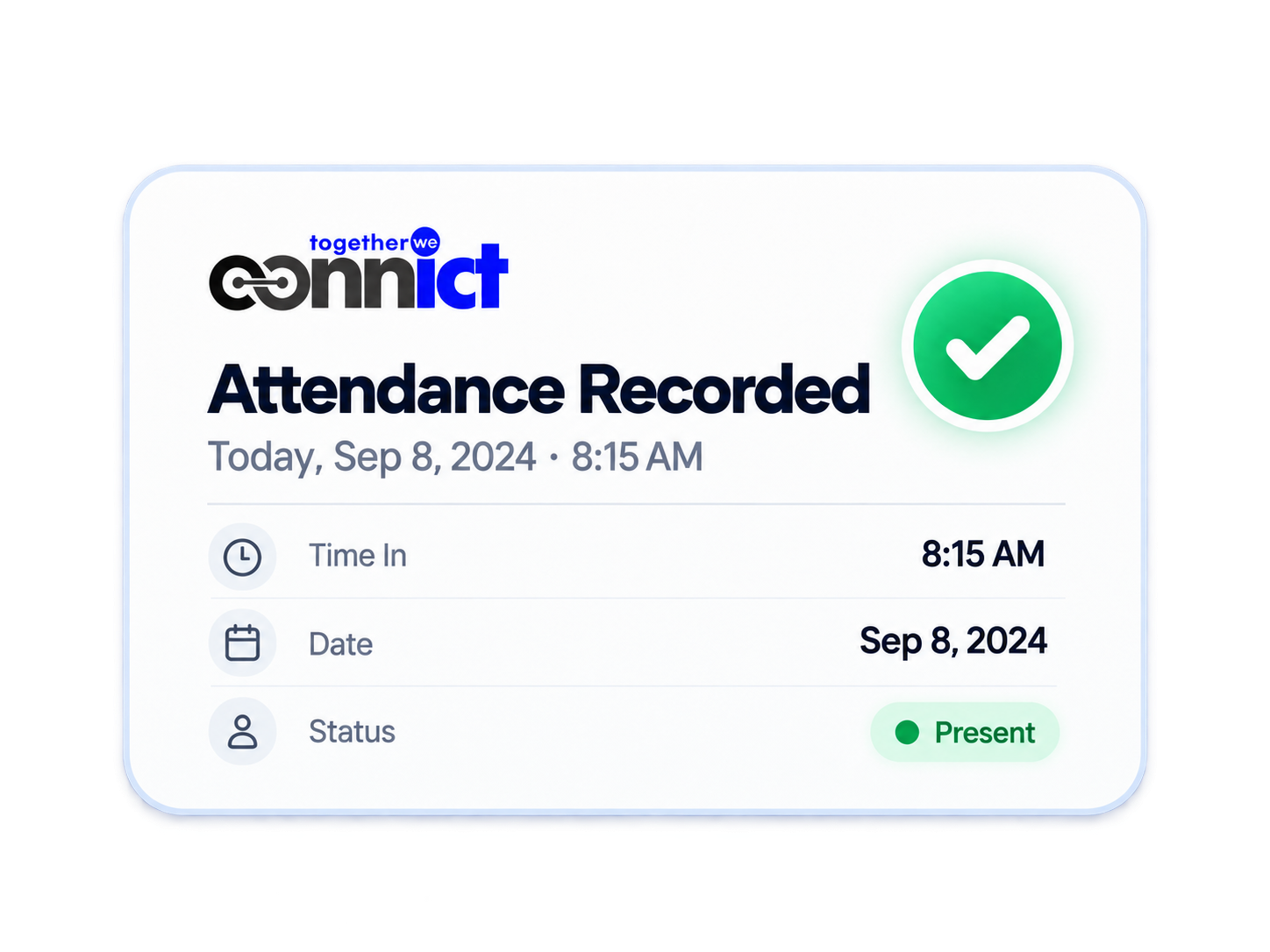 Attendance recorded at 8:15 AM